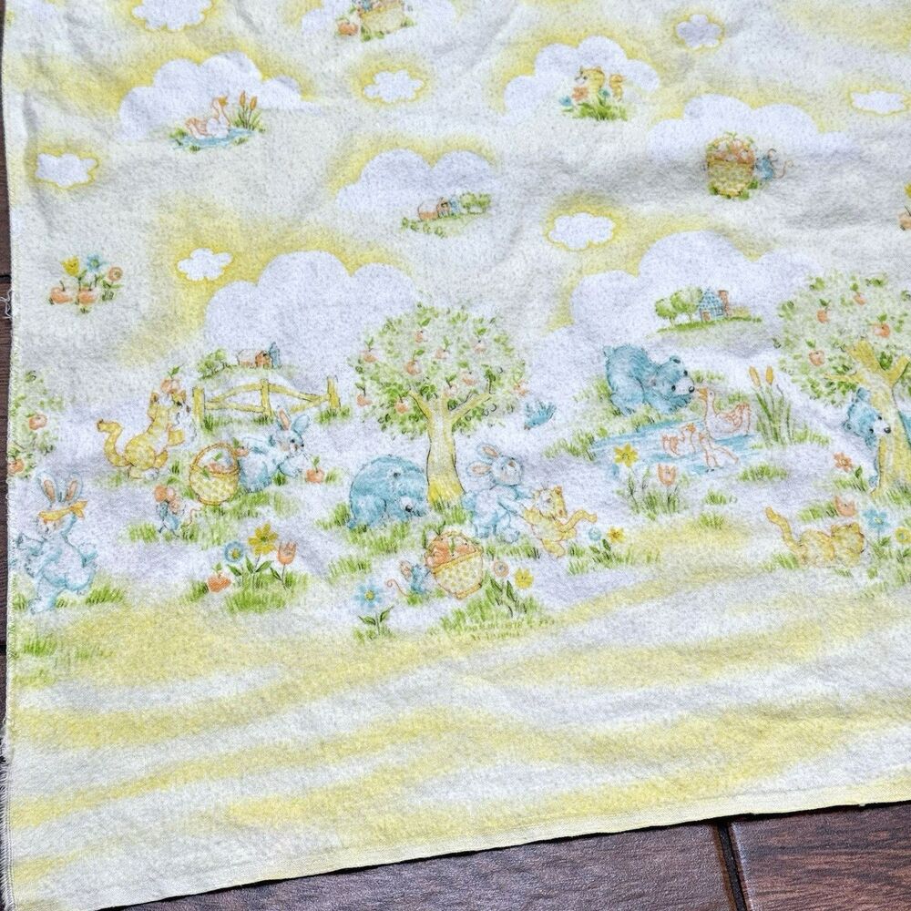 Vtg Dundee Baby Receiving Blanket Pastel Yellow Forest Animals Gender Neutral